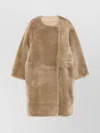 Totême Knee Length Shearling Coat And Pockets In Brown