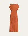 Totême Knife-pleated Jersey Empire Maxi Dress In Brown