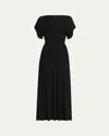 Totême Womens Pleated Short-sleeve Jersey Midi Dress Black Xs