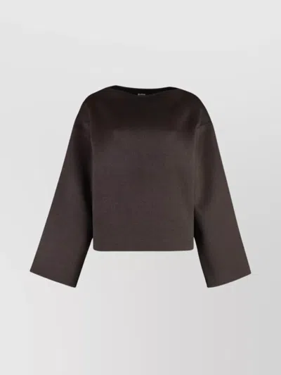 Totême Knit Boat Neck Sweater With Wide Sleeves In Brown