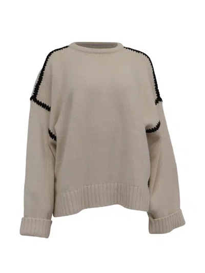 Pre-owned Totême Knitted Embroidered Drop Shoulder Sweater In Neutral
