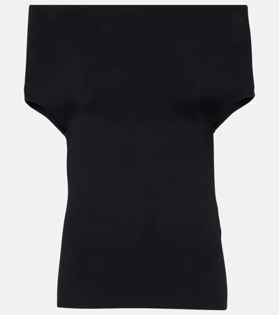 Totême Knitted Off-shoulder Top In Black