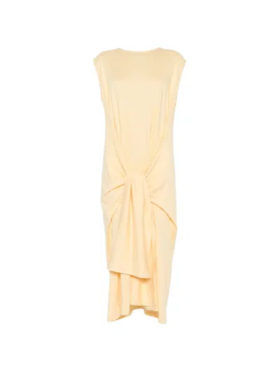 Totême Cotton Midi Dress Knot Detail Sleeveless In Yellow