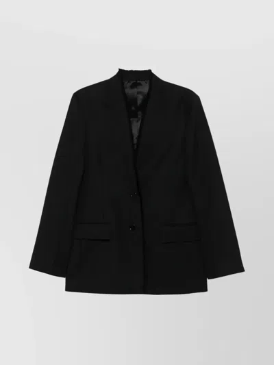 Totême Lapel Jacket With Raw Cut Finish In Black