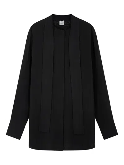 Totême Black Scarf Viscose-wool Blouse