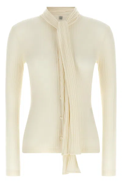 Totême Lavallière Neck Cardigan In White