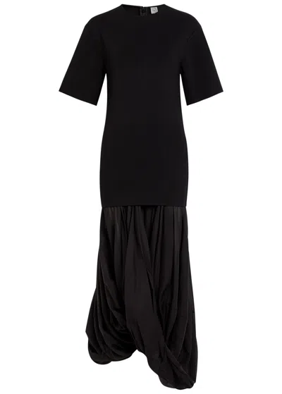 Totême Toteme Layered Cocoon-skirt Knit Midi Dress In Black