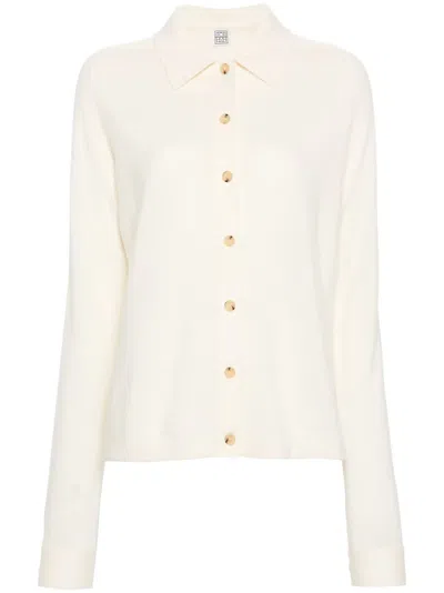 Totême Straight-collar Cashmere Shirt In White