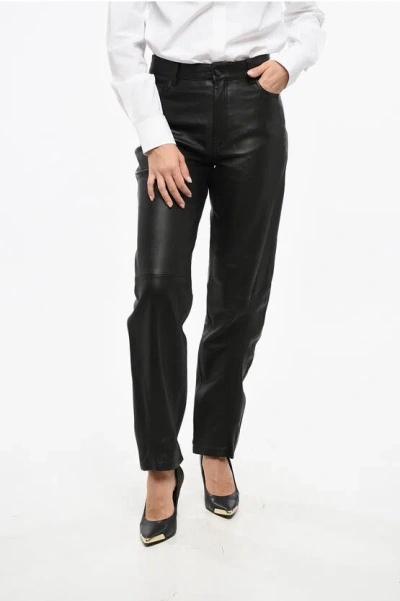Totême Leather 5 Pockets Trousers With Belt Loops Grösse 40 In Black