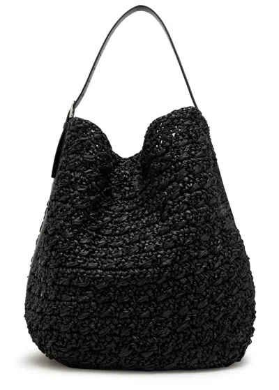 Totême Toteme Leather And Raffia Tote Bag In Black