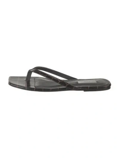 Pre-owned Totême Leather Animal Print Flip Flops In Black