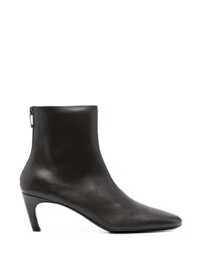 Totême Brown Leather Ankle Boots In Multi