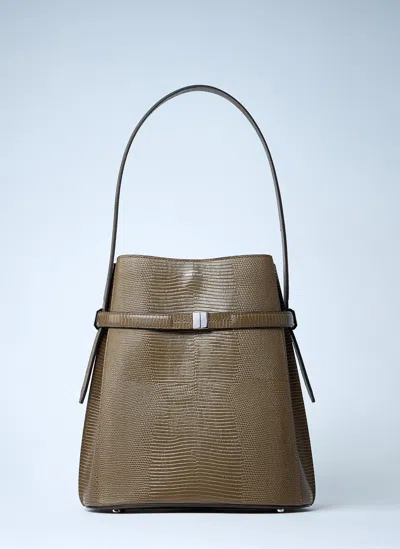 Totême Leather Belted Bucket Bag In Green