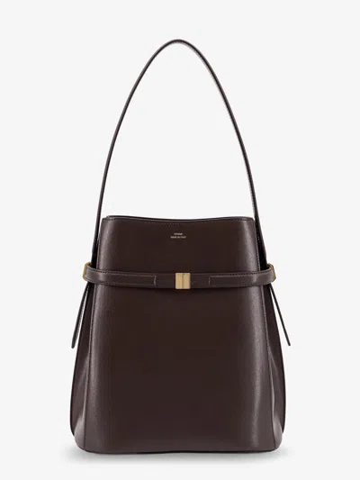Totême Leather Bucket Bag With Strap On The Front In Brown
