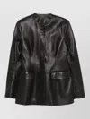 Totême Lamb Leather Collarless Structured Jacket In Black