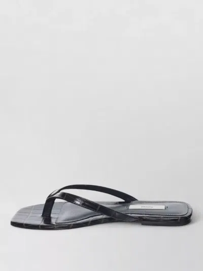 Totême Leather Croc Effect Flat Square Toe Sandals In Black