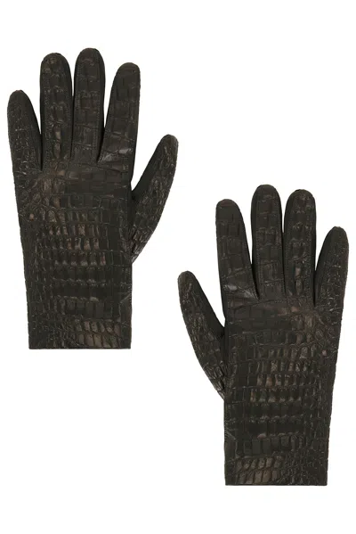 Totême Leather Croco-embossed Gloves In Black