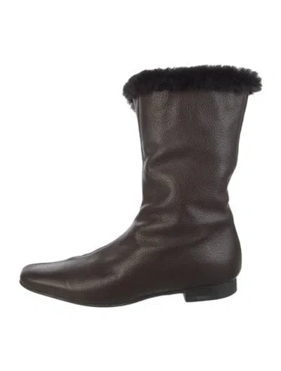 Pre-owned Totême Leather Faux Fur Trim Boots In Brown