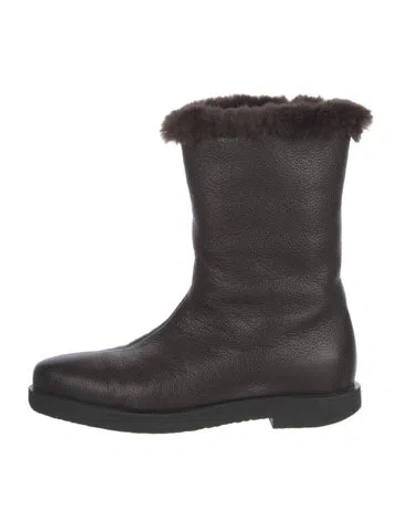 Pre-owned Totême Leather Faux Fur Trim Moto Boots In Multi