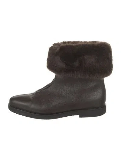 Pre-owned Totême Leather Fur Trim Boots In Brown