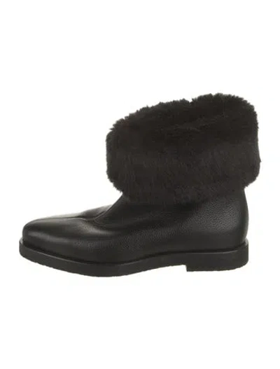 Pre-owned Totême Leather Fur Trim Western Boots In Black