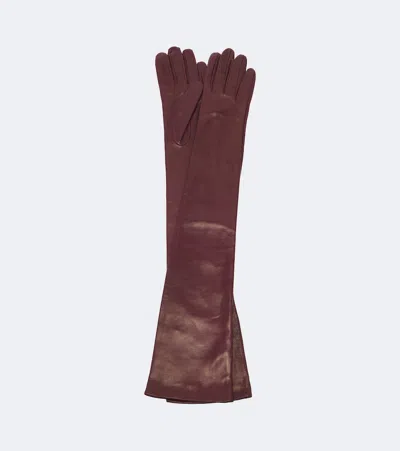 Totême Leather Gloves In Burgundy