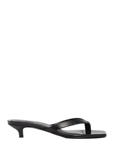 Totême Leather Heeled Flip Flops In Black