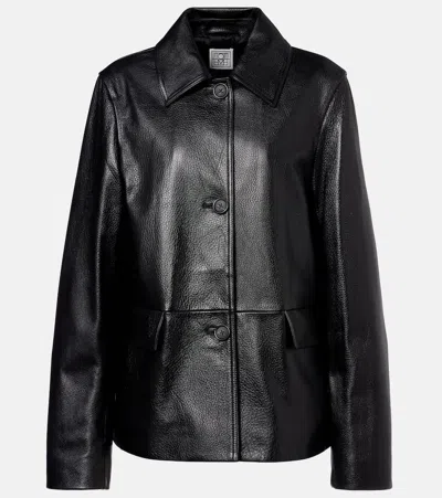 Totême Paneled Textured-leather Jacket In Black