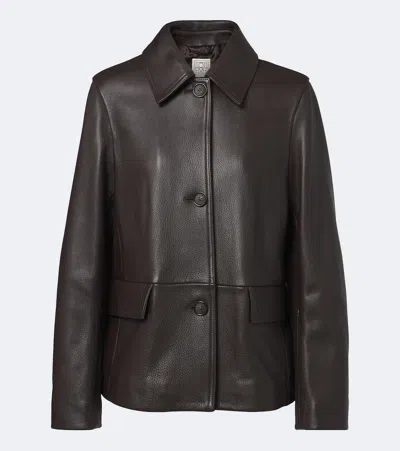 Totême Collared Grained-leather Jacket In Brown