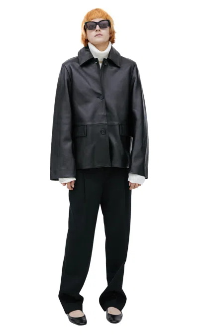 Totême Leather Jacket With A Turn-down Collar In Black
