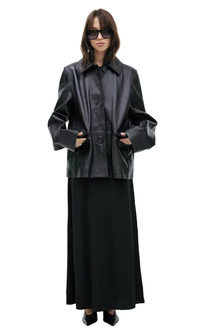 Totême Leather Jacket With Buttons In Black