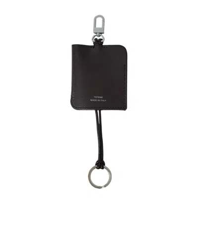 Totême Polished Leather Logo Keyring In Black