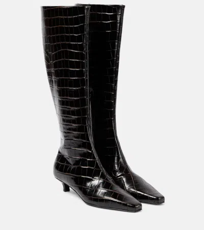 Totême Toteme The Slim Knee High Boots In Crocodile Effect Leather In Brown