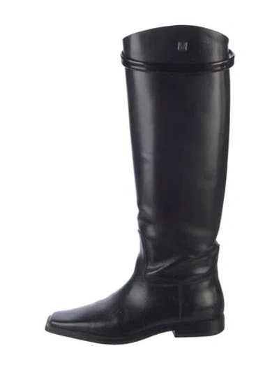 Pre-owned Totême Leather Leather Trim Embellishment Riding Boots In Black