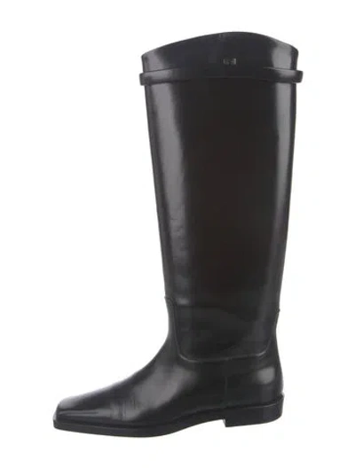 Pre-owned Totême Leather Leather Trim Embellishment Riding Boots In Black