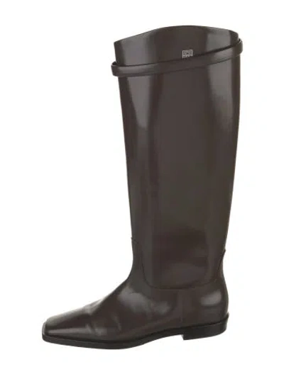Pre-owned Totême Leather Leather Trim Embellishment Riding Boots In Brown