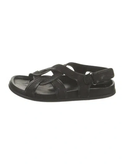 Pre-owned Totême Leather Leather Trim Embellishment Slingback Sandals In Black