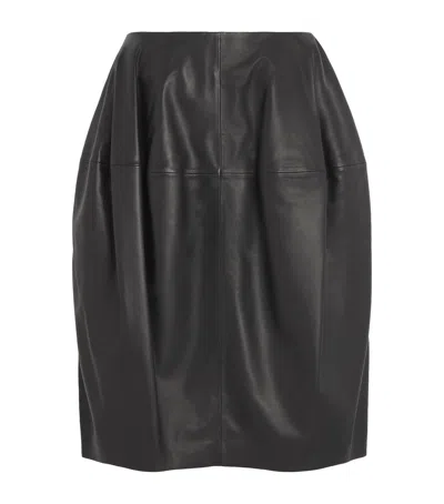 Totême Toteme Leather Midi Skirt In Gray