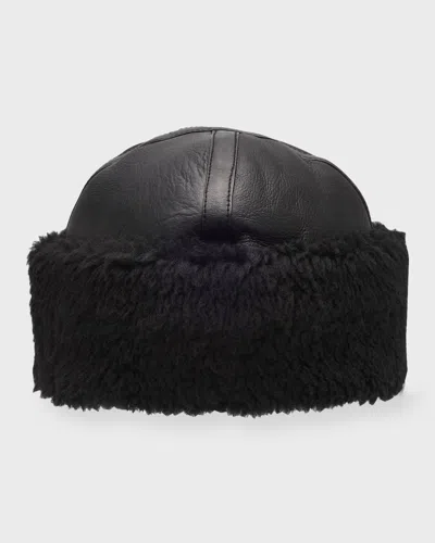 Totême Leather Shearling Cuff Beanie In Black