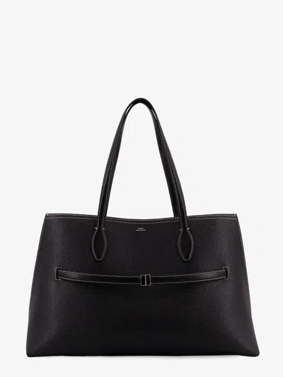 Totême Leather Shoulder Bag With Lettering Logo On The Front In Black