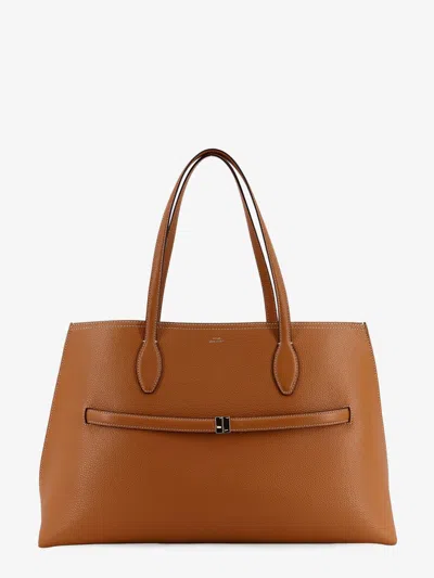 Totême Leather Shoulder Bag With Lettering Logo On The Front In Brown