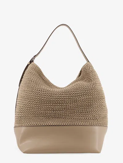 Totême Leather Shoulder Bag With Woven Pattern In Sand