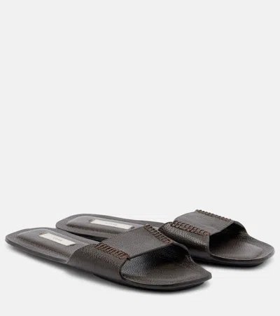 Totême Leather Slides In Brown