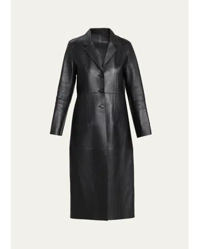 Totême Leather Slim Long Coat In Black