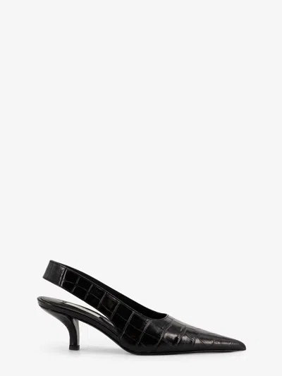 Totême Leather Slingback Pumps With Croco Effect In Black