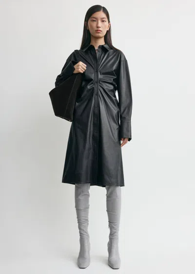 Totême Leather Slouch Shirtdress Navy In Black