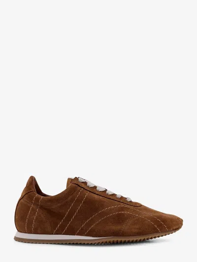 Totême Leather Sneakers With Stitching Detail In Brown