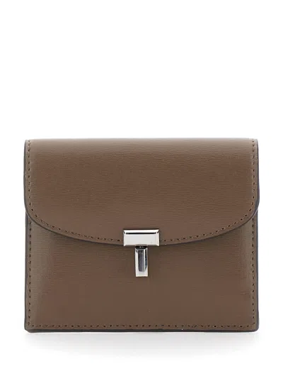 Totême Toteme Leather T-lock Card Case In Beige