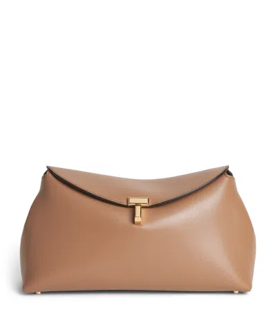 Totême Toteme Leather T-lock Clutch Bag In Beige