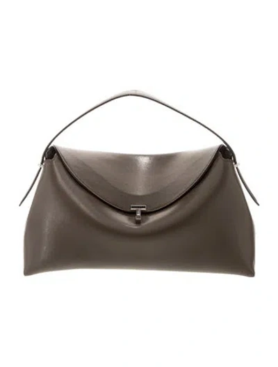 Pre-owned Totême Leather T-lock Clutch In Gray